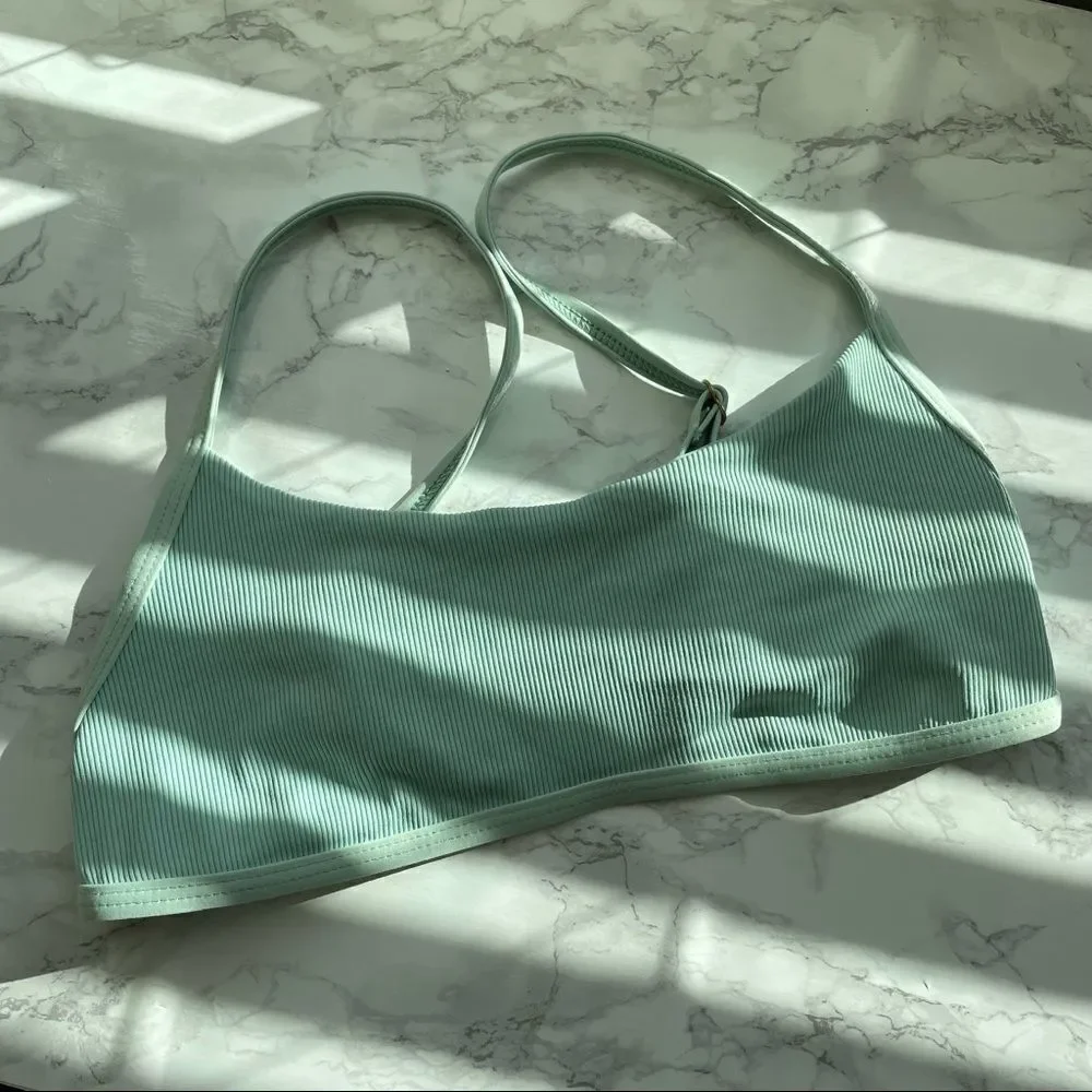 L SPACE Gemma Ribbed Bikini Top High Tide Mint Green Seafoam Light Green